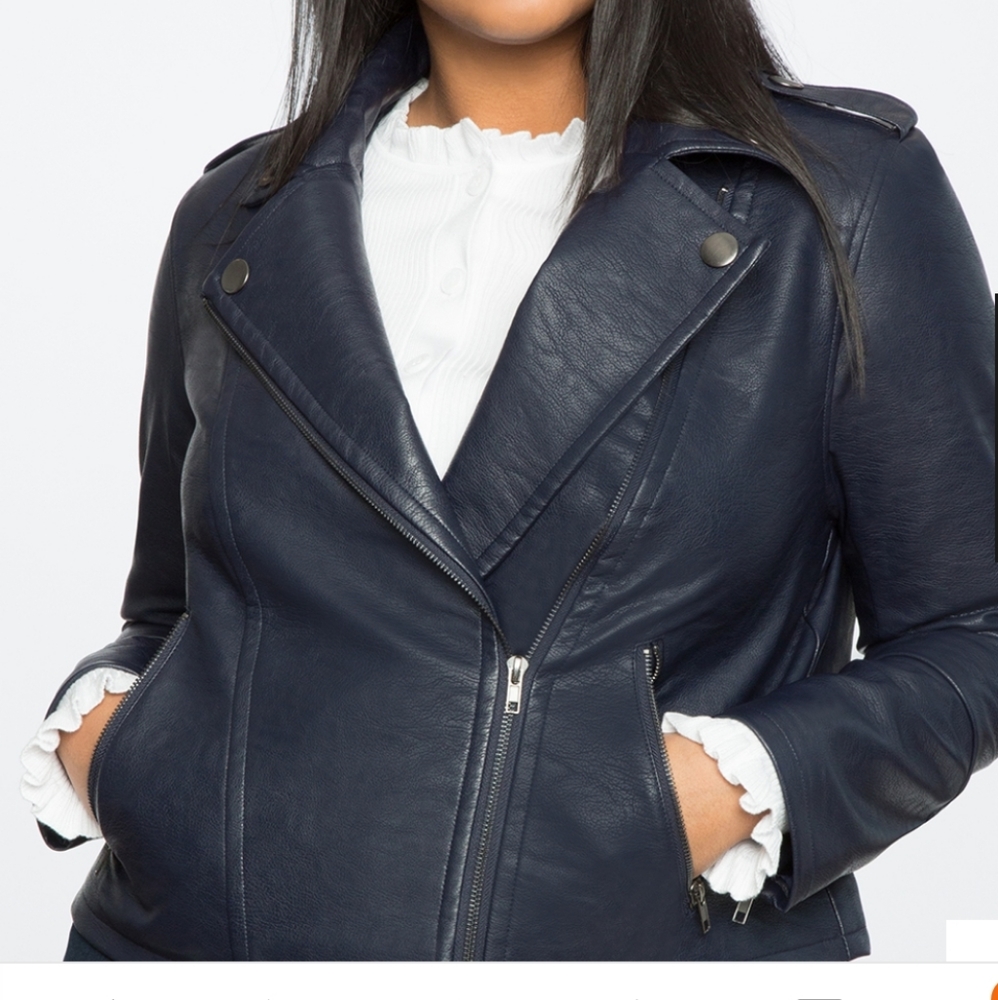 NWT Navy Blue Faux Leather Moto Jacket size 18/20